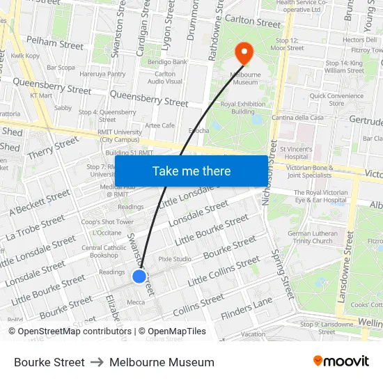 Bourke Street to Melbourne Museum map