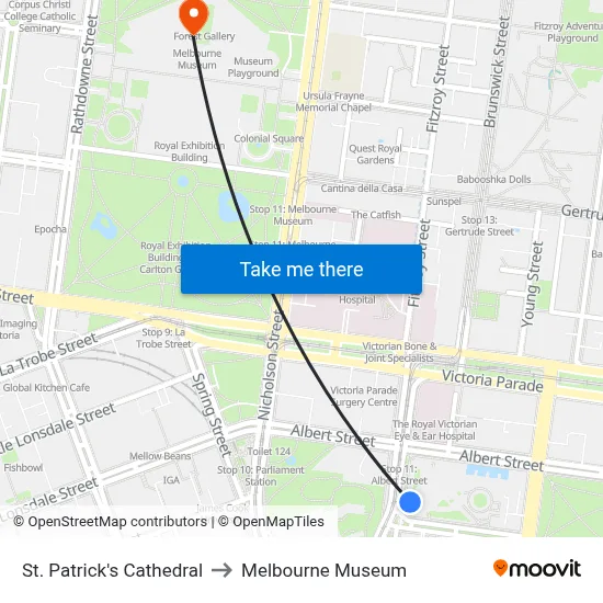 St. Patrick's Cathedral to Melbourne Museum map