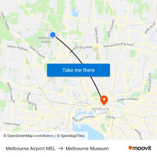 Melbourne Airport MEL to Melbourne Museum map