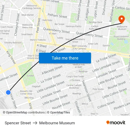 Spencer Street to Melbourne Museum map