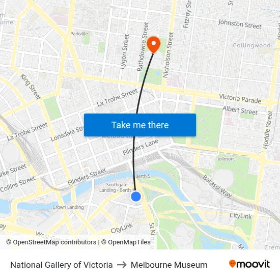 National Gallery of Victoria to Melbourne Museum map