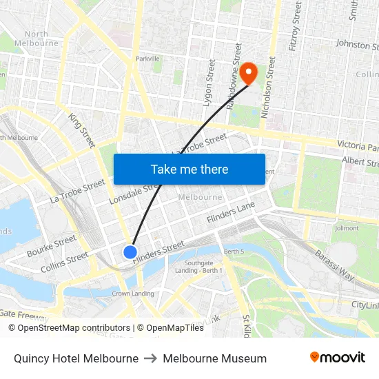 Quincy Hotel Melbourne to Melbourne Museum map