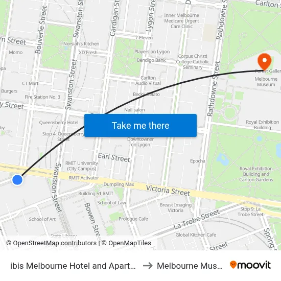 ibis Melbourne Hotel and Apartments to Melbourne Museum map