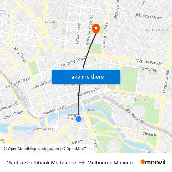 Mantra Southbank Melbourne to Melbourne Museum map