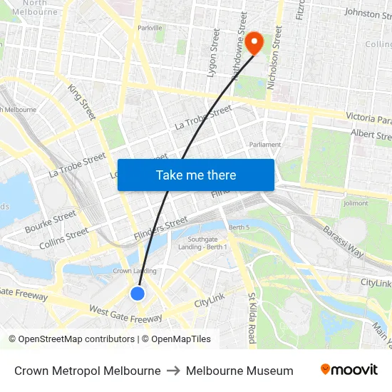 Crown Metropol Melbourne to Melbourne Museum map