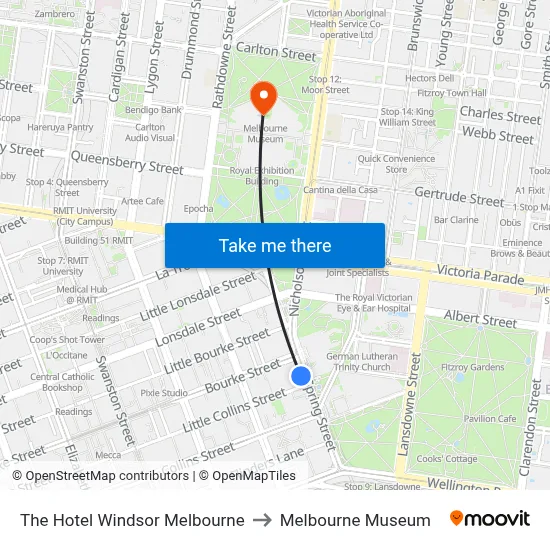 The Hotel Windsor Melbourne to Melbourne Museum map