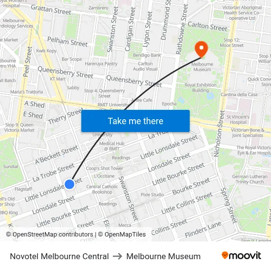 Novotel Melbourne Central to Melbourne Museum map