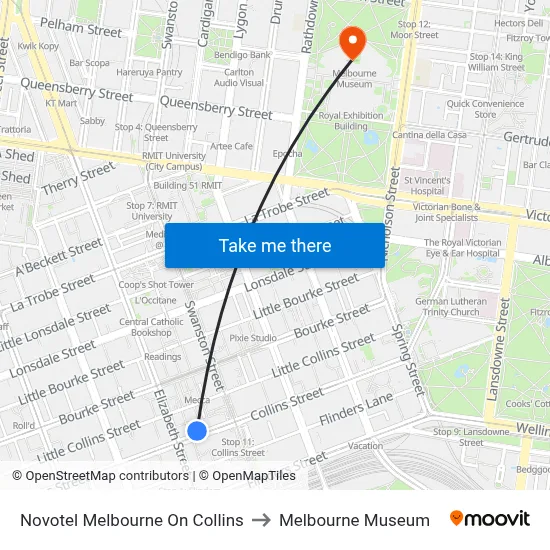 Novotel Melbourne On Collins to Melbourne Museum map