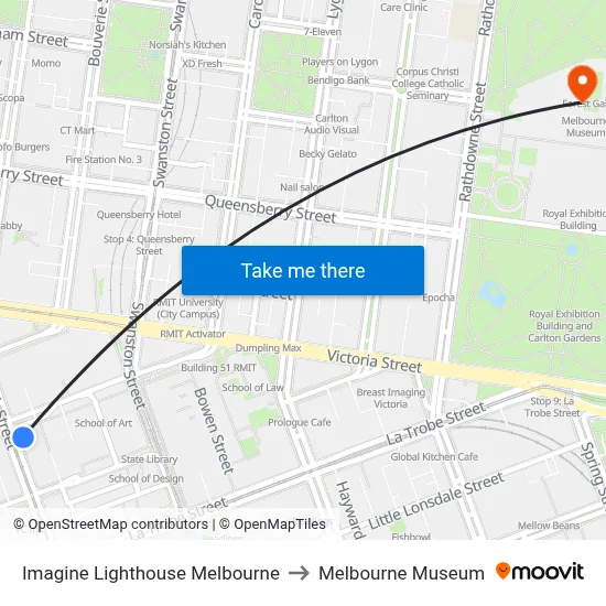 Imagine Lighthouse Melbourne to Melbourne Museum map