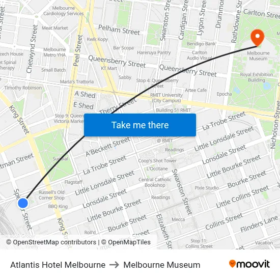 Atlantis Hotel Melbourne to Melbourne Museum map