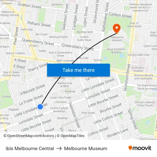 ibis Melbourne Central to Melbourne Museum map