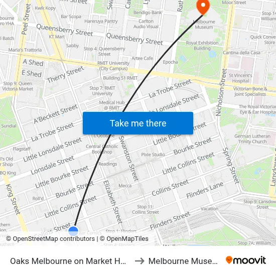 Oaks Melbourne on Market Hotel to Melbourne Museum map