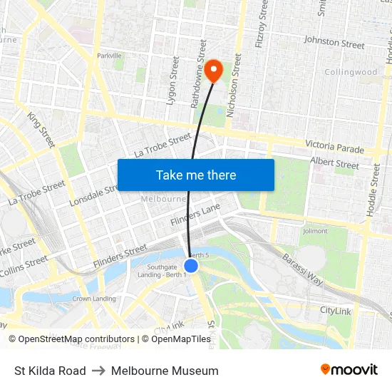 St Kilda Road to Melbourne Museum map