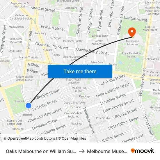 Oaks Melbourne on William Suites to Melbourne Museum map