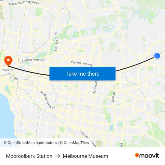 Mooroolbark Station to Melbourne Museum map