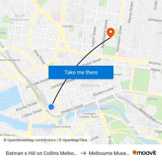 Batman s Hill on Collins Melbourne to Melbourne Museum map