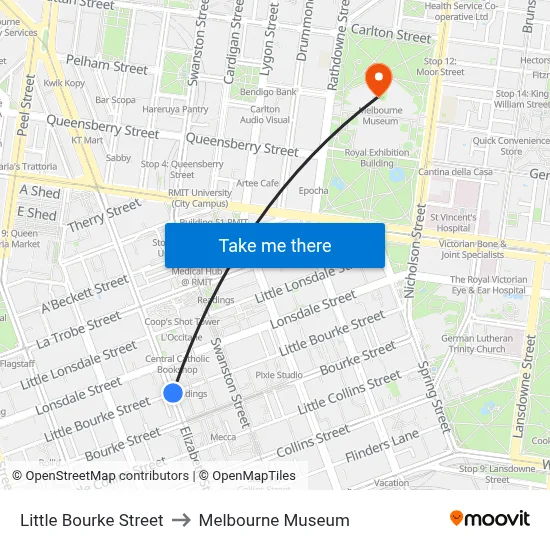 Little Bourke Street to Melbourne Museum map