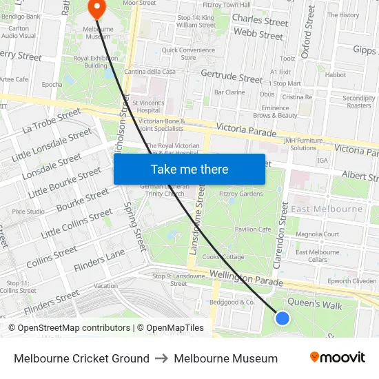 Melbourne Cricket Ground to Melbourne Museum map