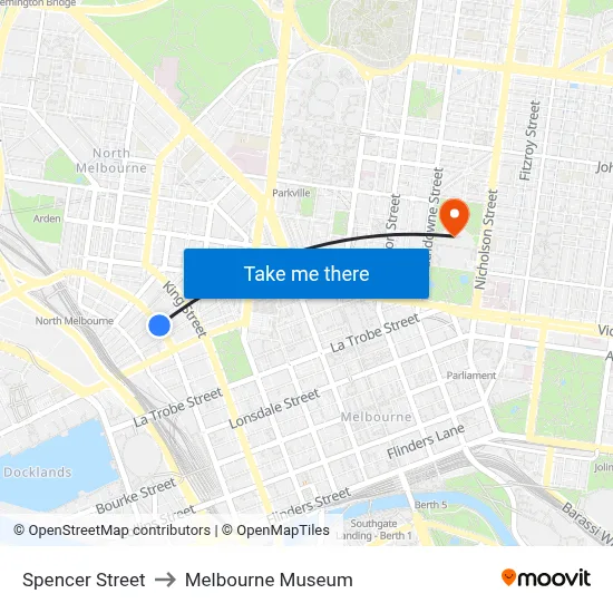 Spencer Street to Melbourne Museum map