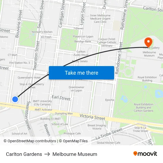 Carlton Gardens to Melbourne Museum map