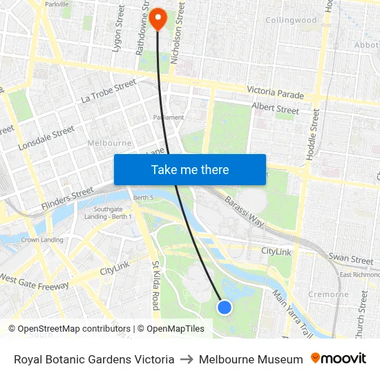 Royal Botanic Gardens Victoria to Melbourne Museum map