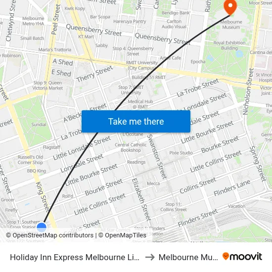 Holiday Inn Express Melbourne Little Collins to Melbourne Museum map