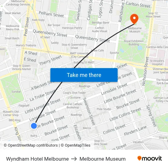 Wyndham Hotel Melbourne to Melbourne Museum map
