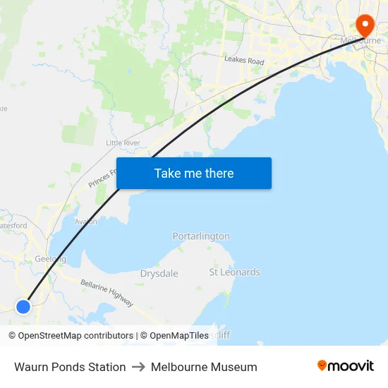 Waurn Ponds Station to Melbourne Museum map