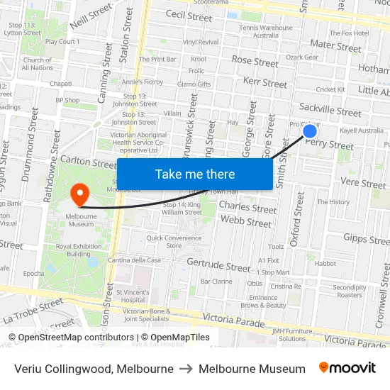 Veriu Collingwood, Melbourne to Melbourne Museum map
