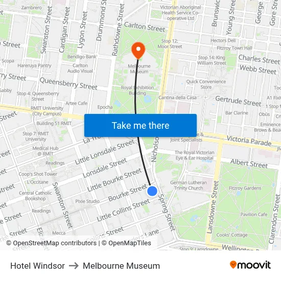 Hotel Windsor to Melbourne Museum map