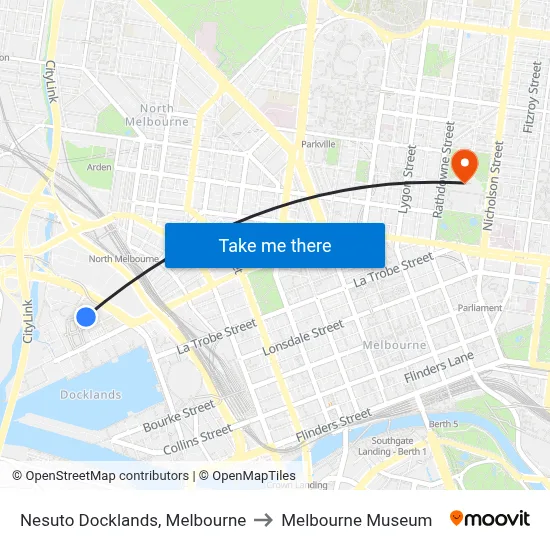 Nesuto Docklands, Melbourne to Melbourne Museum map