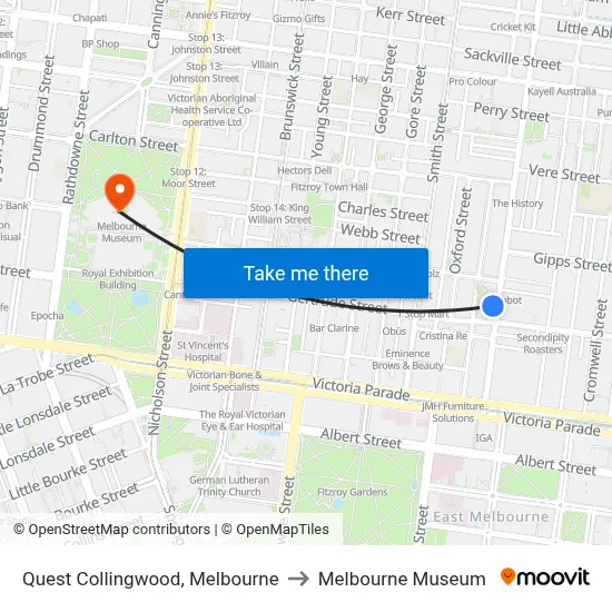Quest Collingwood, Melbourne to Melbourne Museum map