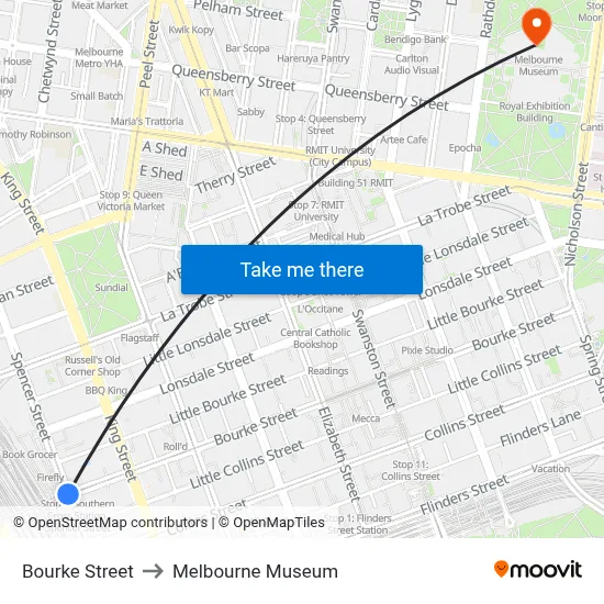 Bourke Street to Melbourne Museum map