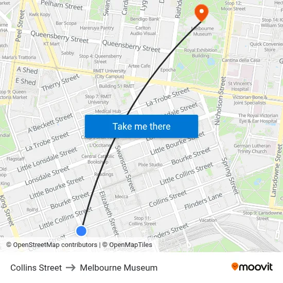 Collins Street to Melbourne Museum map