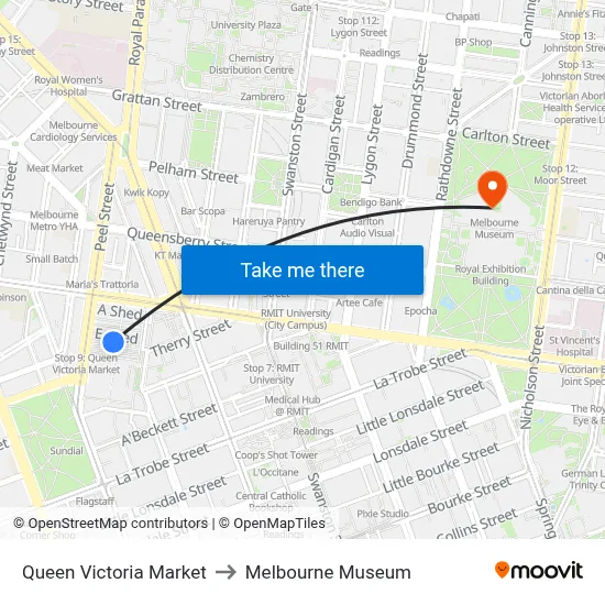 Queen Victoria Market to Melbourne Museum map