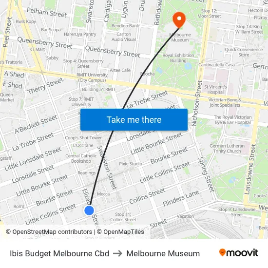 Ibis Budget Melbourne Cbd to Melbourne Museum map