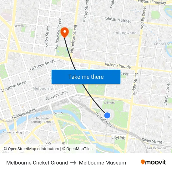 Melbourne Cricket Ground to Melbourne Museum map