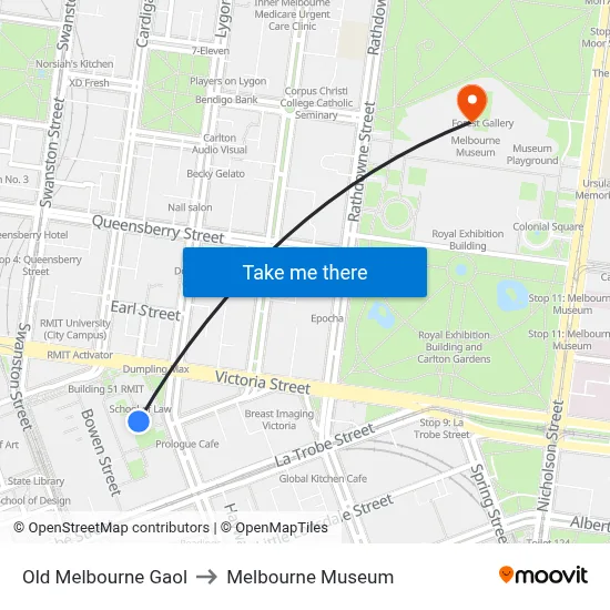 Old Melbourne Gaol to Melbourne Museum map