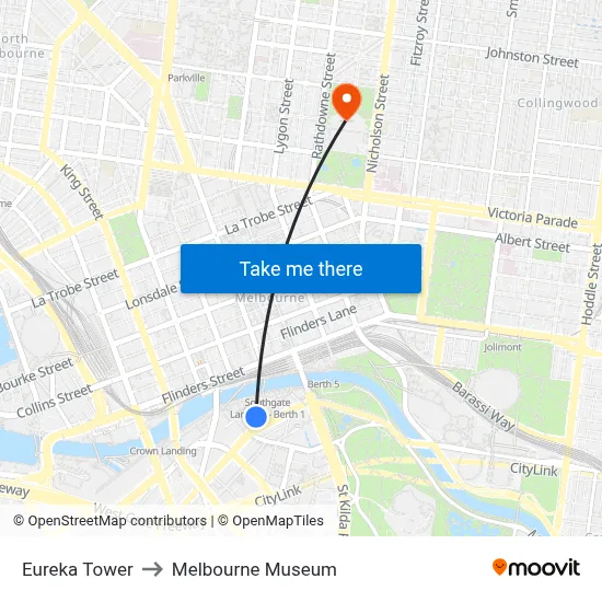 Eureka Tower to Melbourne Museum map
