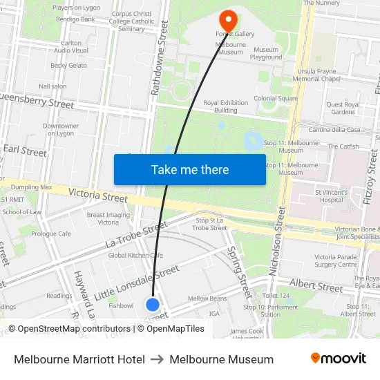 Melbourne Marriott Hotel to Melbourne Museum map