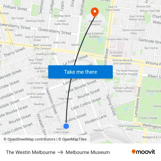 The Westin Melbourne to Melbourne Museum map