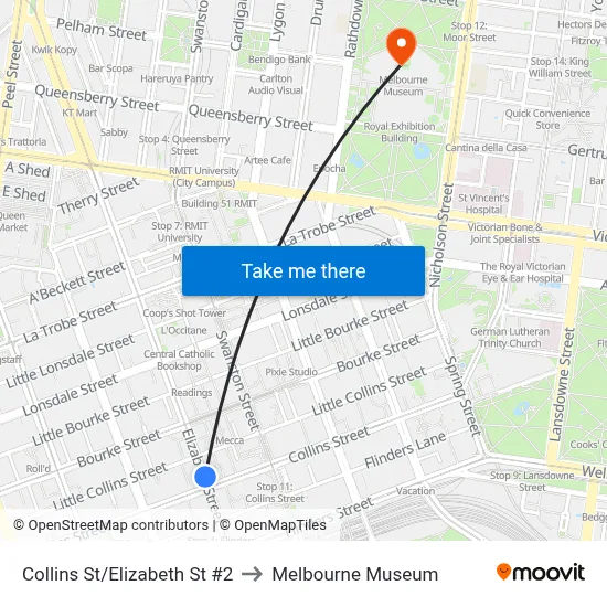 Collins St/Elizabeth St #2 to Melbourne Museum map