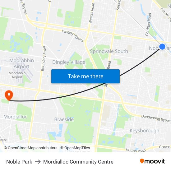 Noble Park to Mordialloc Community Centre map