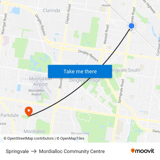 Springvale to Mordialloc Community Centre map
