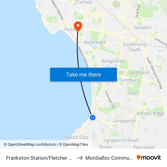 Frankston Station/Fletcher Rd (Frankston) to Mordialloc Community Centre map