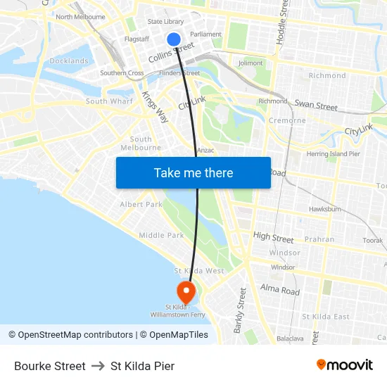 Bourke Street to St Kilda Pier map