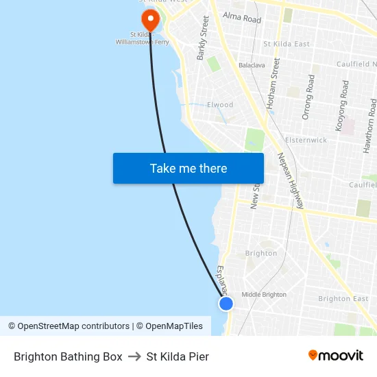 Brighton Bathing Box to St Kilda Pier map