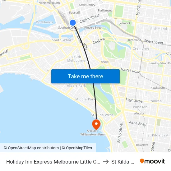 Holiday Inn Express Melbourne Little Collins to St Kilda Pier map