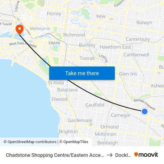 Chadstone Shopping Centre/Eastern Access Rd to Docklands map