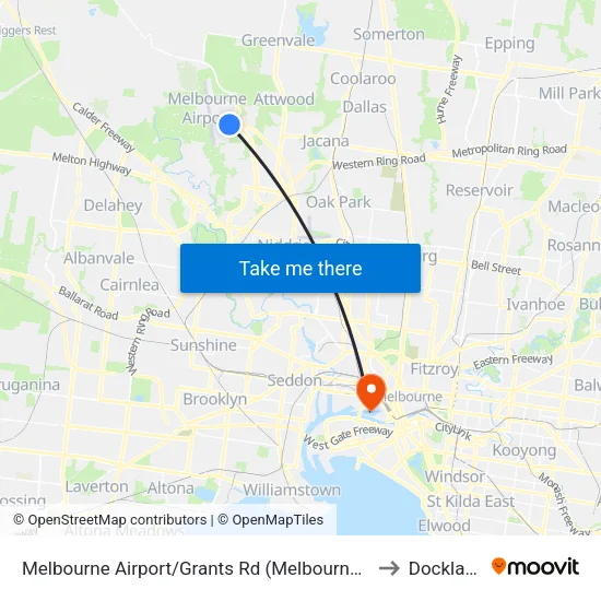 Melbourne Airport/Grants Rd to Docklands map